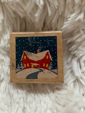 Snowy house scene rubber stamp-cardmaking scrapbooking papercrafts